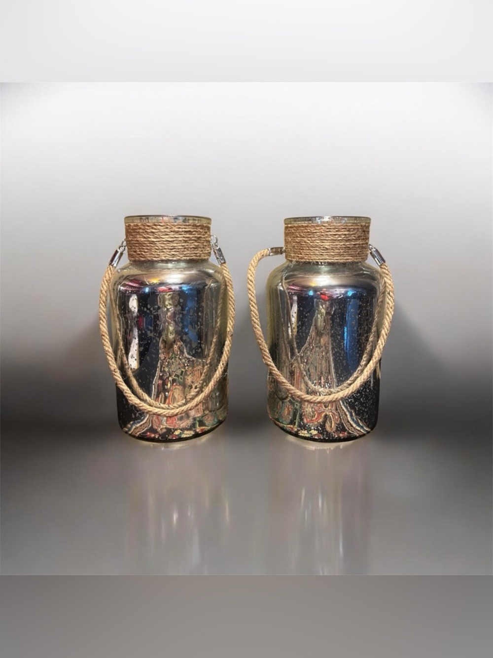 Set of 2 Mercury Glass Rope-Handled Lanterns - - Picture 11 of 11